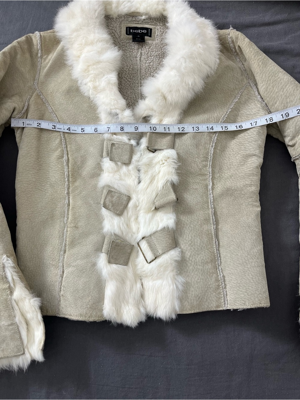 Bebe genuine leather Jacket with rabbit Fur Trim
